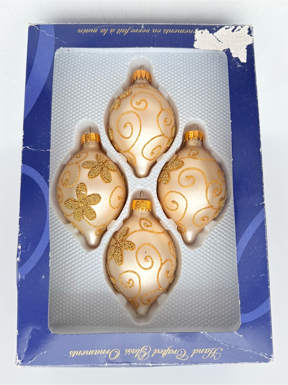 Hand Crafted Glass Ornaments - Gold Pearl Finish (Set of 4)